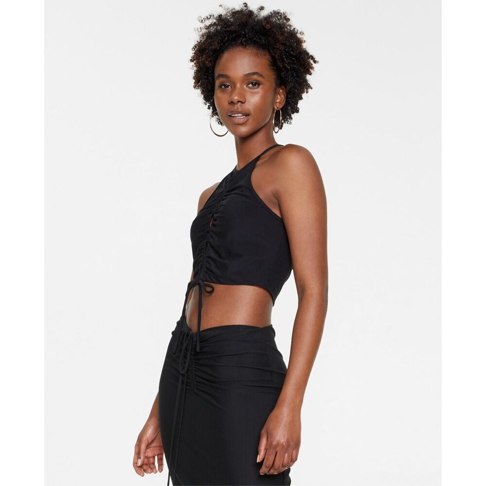 Leyden‎ Women's Ruched Keyhole Halter Top - Black Size Small